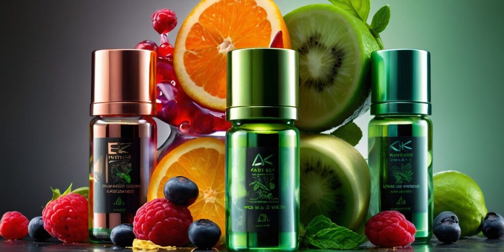 Un visuel de différents e-liquides citron vert avec des saveurs complémentaires : menthe, basilic, fruits rouges, concombre. Un visuel de différents e-liquides citron vert avec des saveurs complémentaires : menthe, basilic, fruits rouges, concombre.